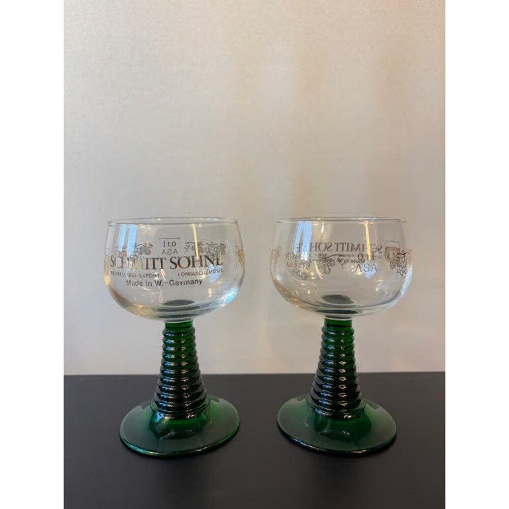 Pair German Roemer Wine Glasses Green Beehive Stem Schmitt Sohne Rhine